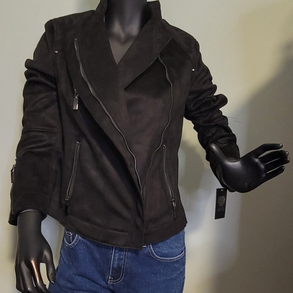 NWT Vince Camuto Black Vegan Suede Moto Jacket - Picture 4 of 14